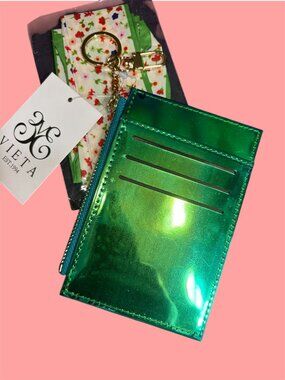 VIETA BEAUTIFUL BLUE GREEN IRRIDESCENT CARDHOLDER WITH SCARF